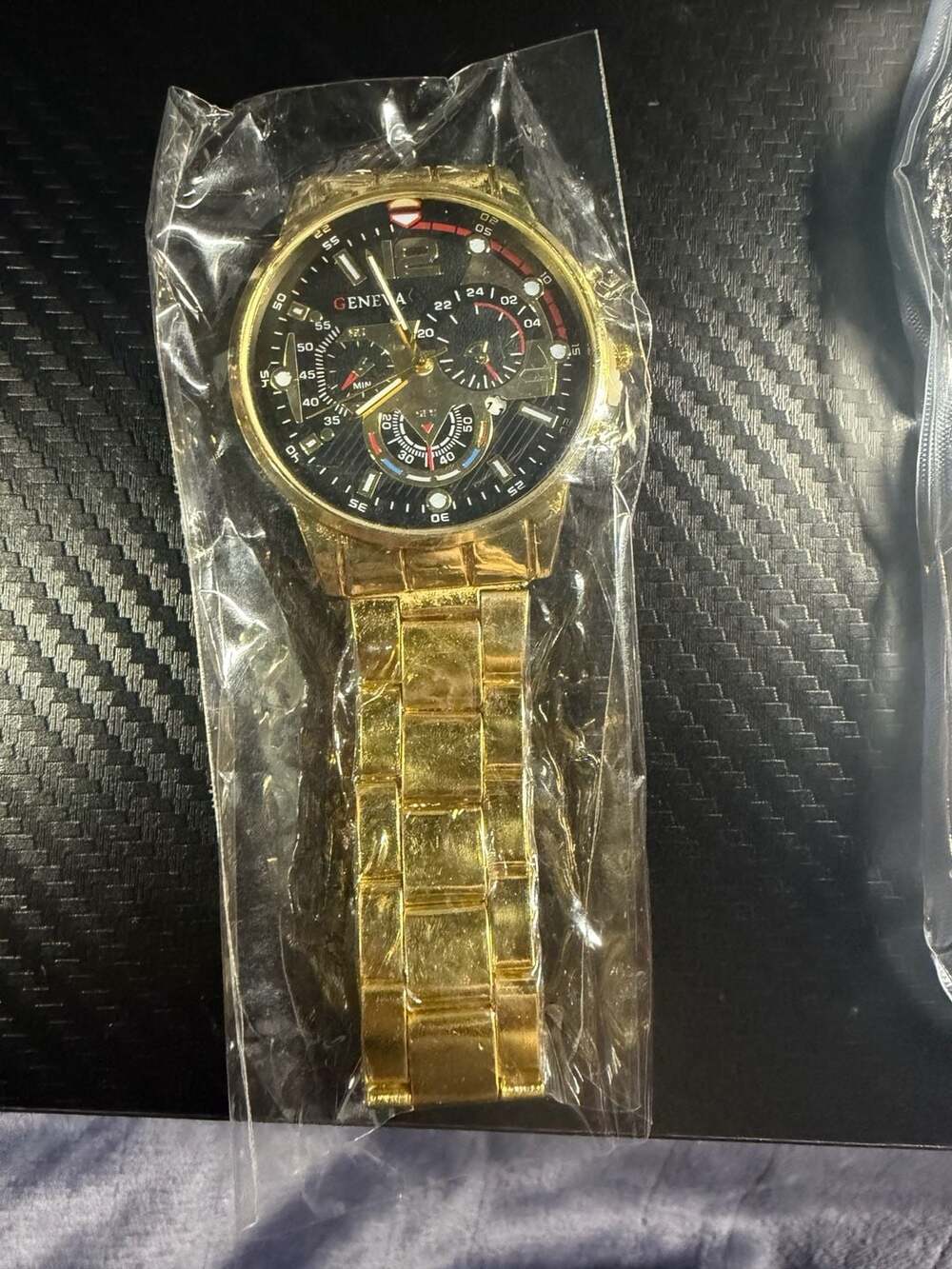 Geneva Men's Gold Tone Chronograph Style Watch with Black Dial